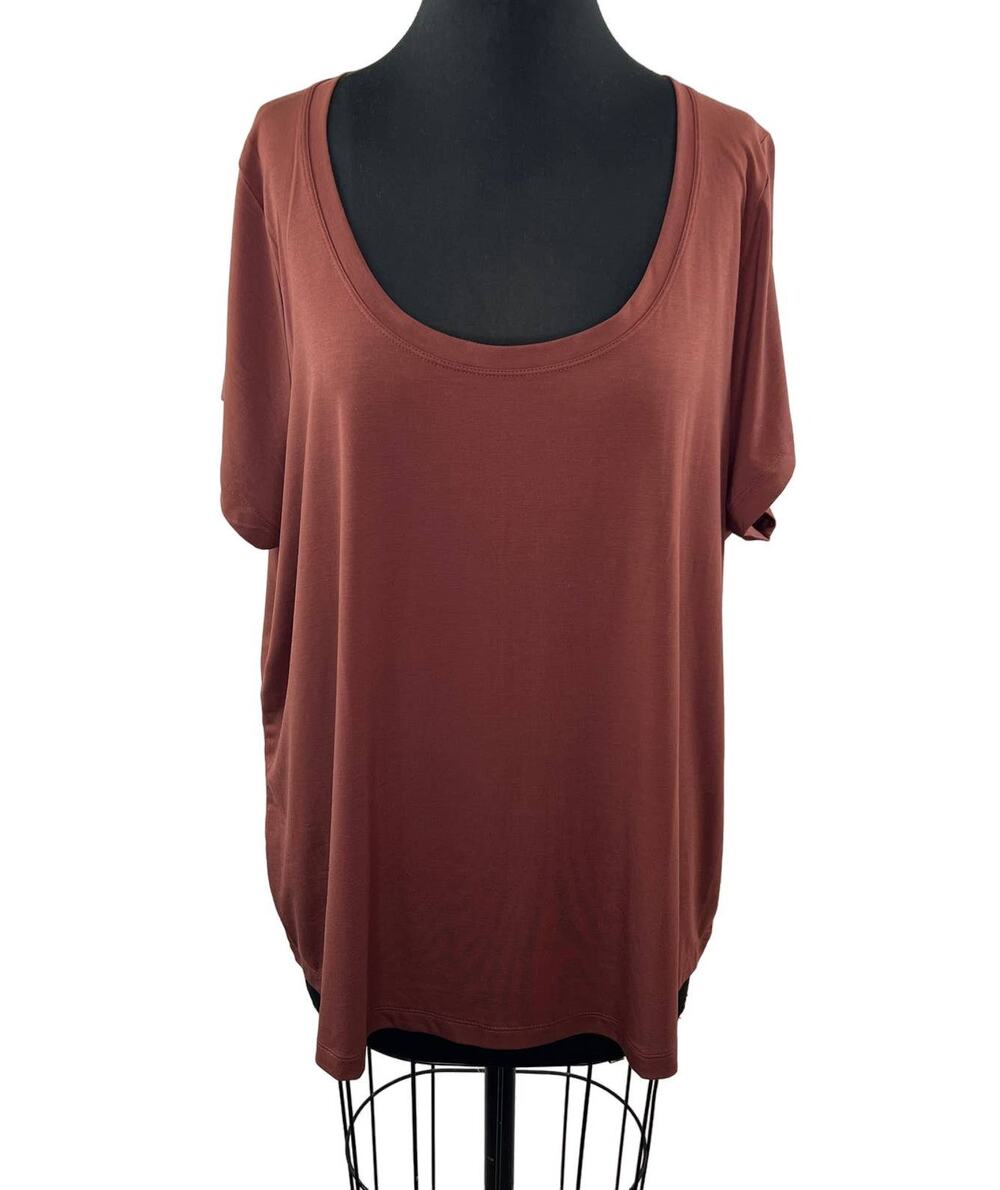 ATHLETA Stratus II Top Brown Cinnamon Soft Essence Fabric Tencel Relaxed Plus 2X